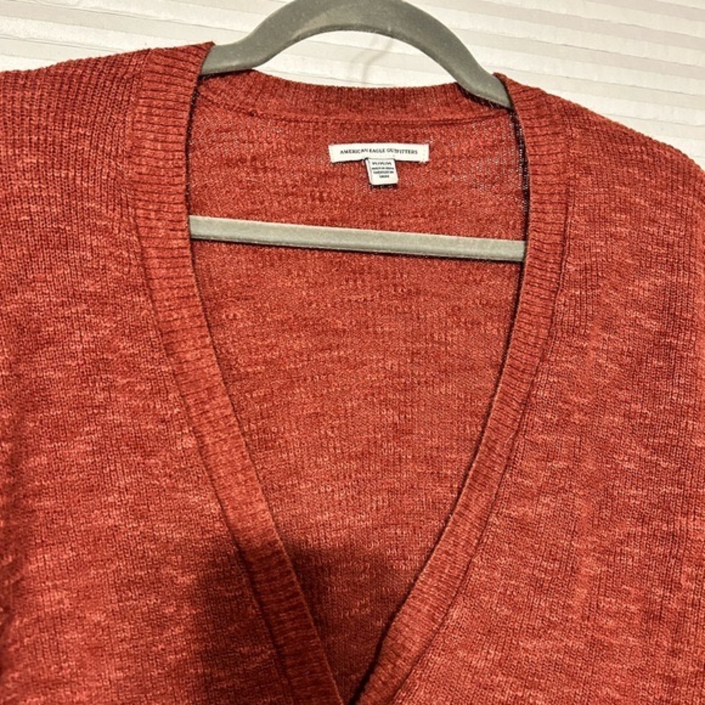 Rust V Neck Cardigan Large - Picture 2 of 8